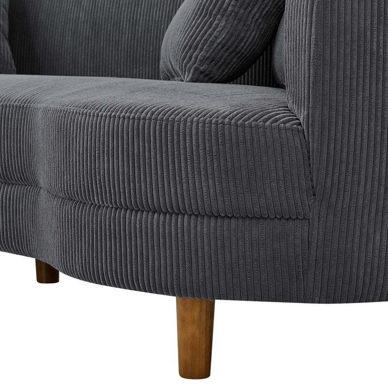 Fitilli Kadife Kumaş Kavisli Tasarım 4 Yastıklı Koltuk - 229 cm - 195650