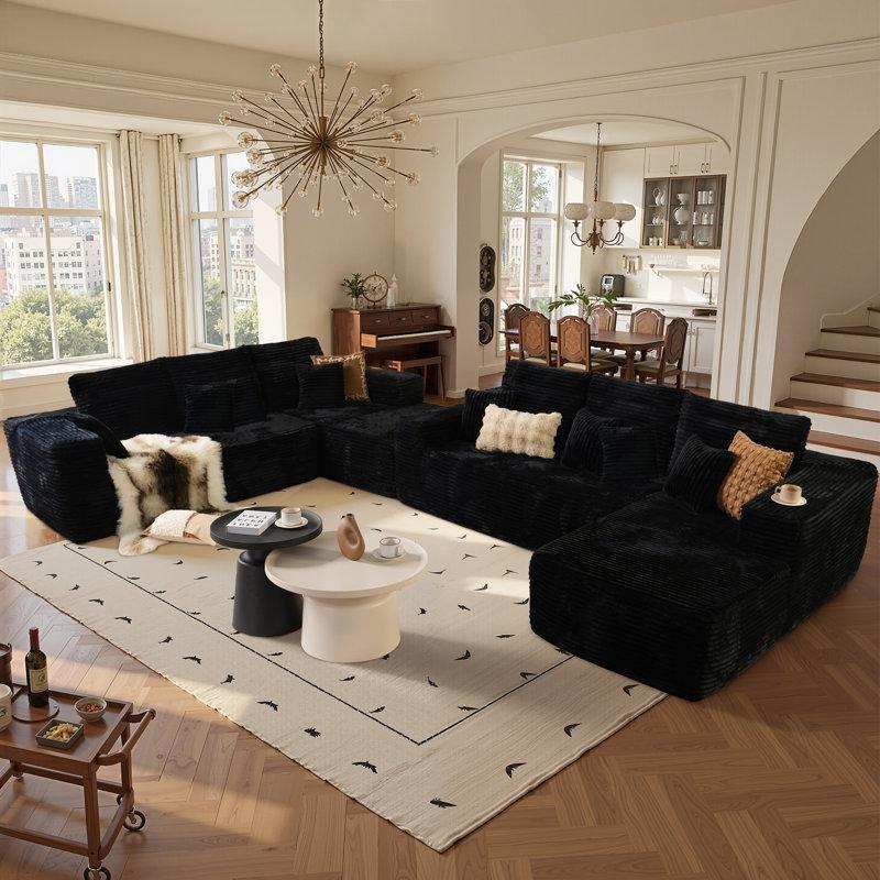 Fitilli Kadife Kumaş Kurulum Gerektirmeyen Modüler L Köşe Koltuk Takımı - 191886