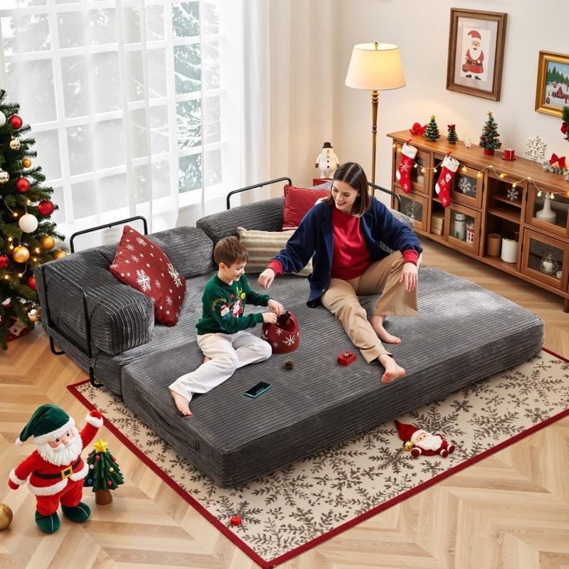 Fitilli Kadife Kumaş Kurulum Gerektirmeyen Yataklı İkili Koltuk - 205x90 cm - 196530