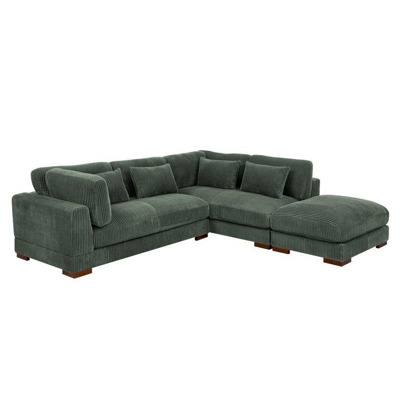 Fitilli Kadife Kumaş L Şekilli Puf Dahil Köşe Koltuk Takımı - 272x251 cm - 193171