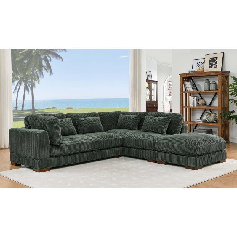 Fitilli Kadife Kumaş L Şekilli Puf Dahil Köşe Koltuk Takımı - 272x251 cm - 193171