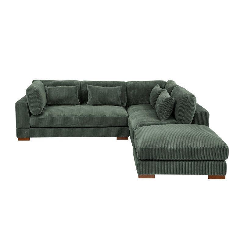 Fitilli Kadife Kumaş L Şekilli Puf Dahil Köşe Koltuk Takımı - 272x251 cm - 193171