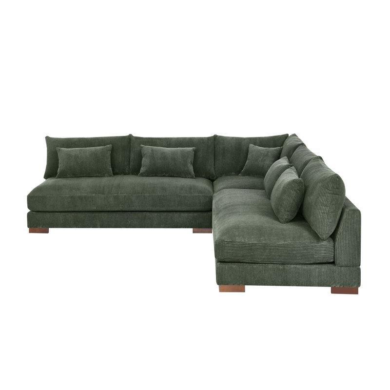 Fitilli Kadife Kumaş Masif Ahşap Ayaklı Modüler Köşe Koltuk - 275x275 cm - 193574