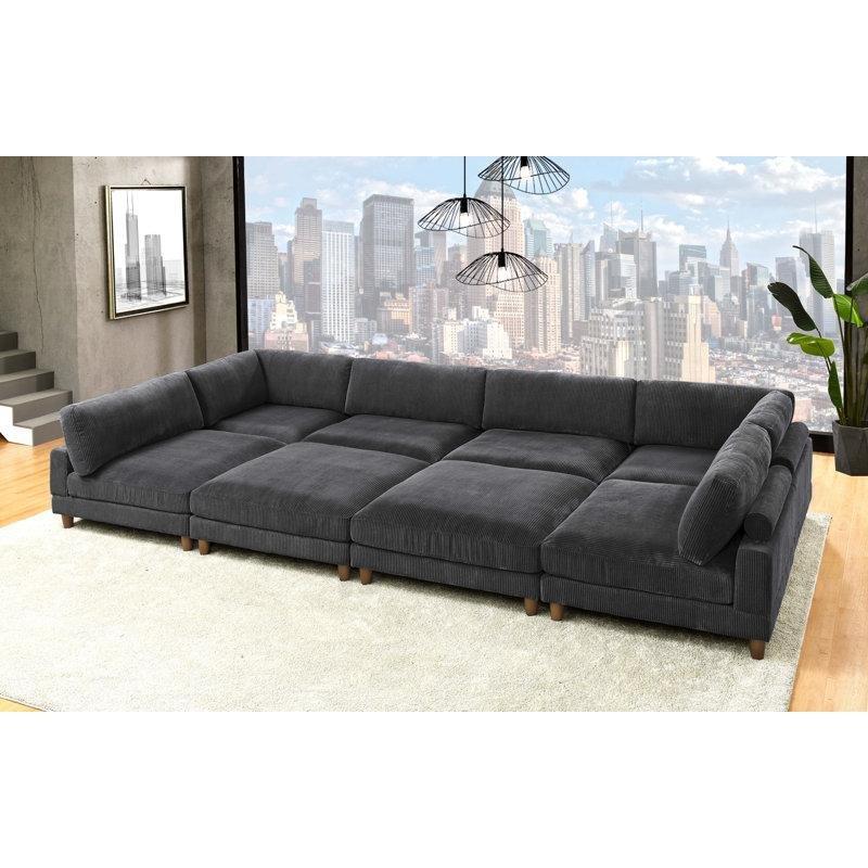 Fitilli Kadife Kumaş Masif Ahşap Ayaklı Modüler U Köşe Koltuk Takımı - 193285