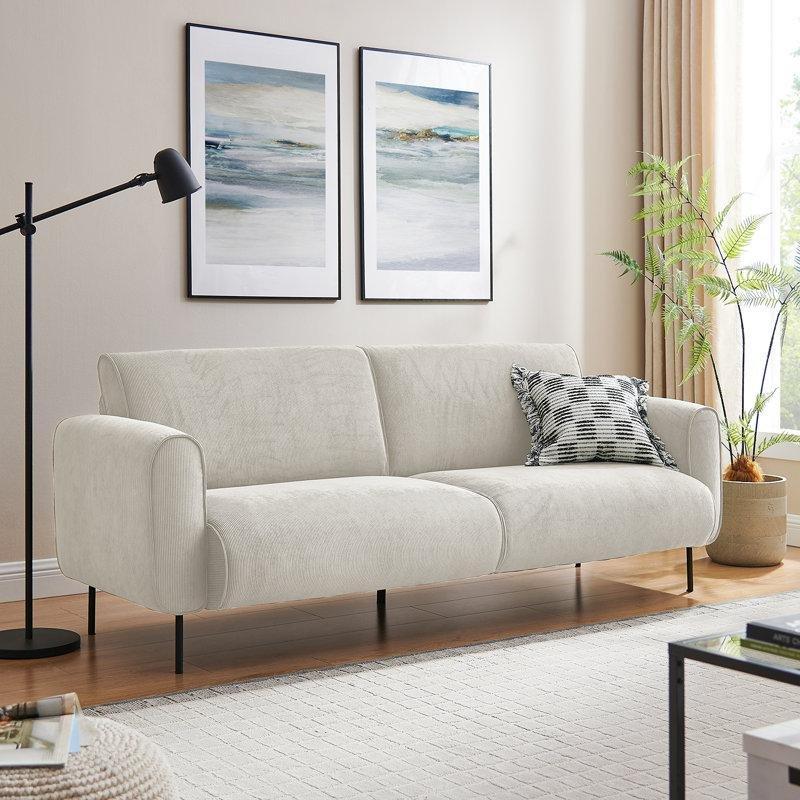 Fitilli Kadife Kumaş Modern Tasarım Metal Ayaklı 3 Kişilik Koltuk - 214 cm - 196893