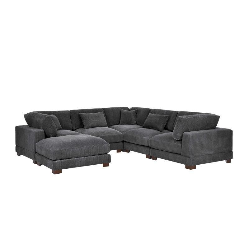 Fitilli Kadife Kumaş Modüler Yönü Değiştirilebilir U Köşe Koltuk Takımı - 285x285 cm - 194052