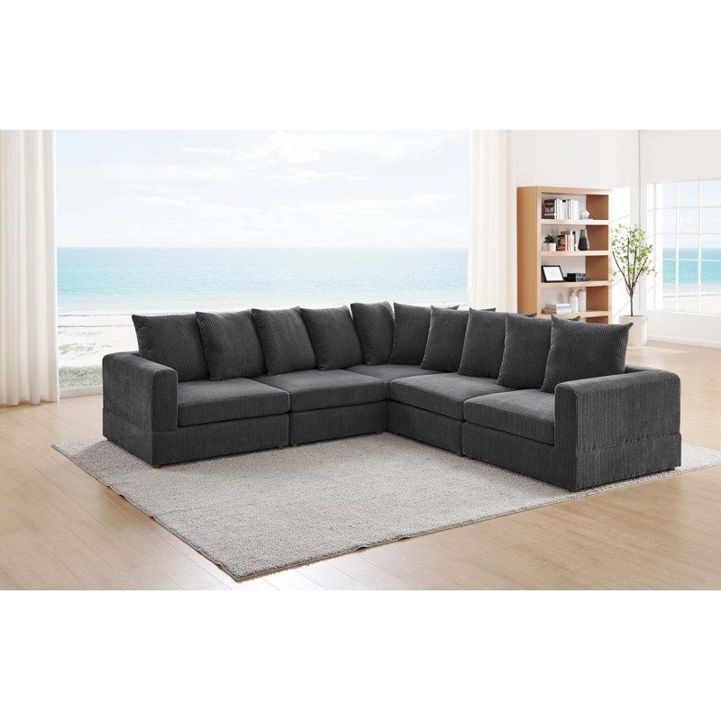 Fitilli Kadife Kumaş Yönü Değiştirilebilir Modüler Ahşap Köşe Koltuk - 296x296 cm - 194228