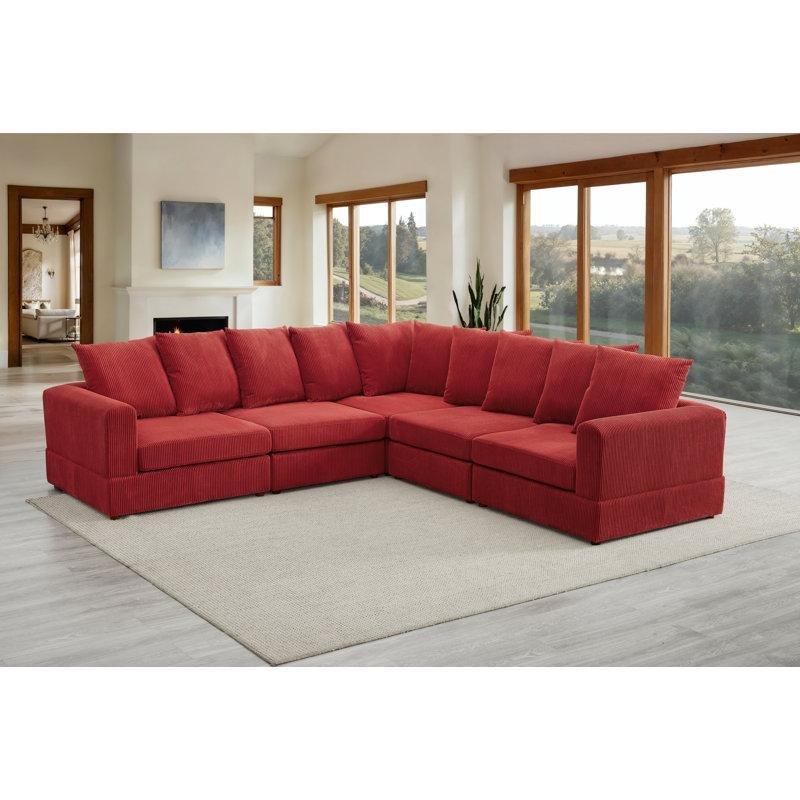 Fitilli Kadife Kumaş Yönü Değiştirilebilir Modüler Ahşap Köşe Koltuk - 296x296 cm - 194228