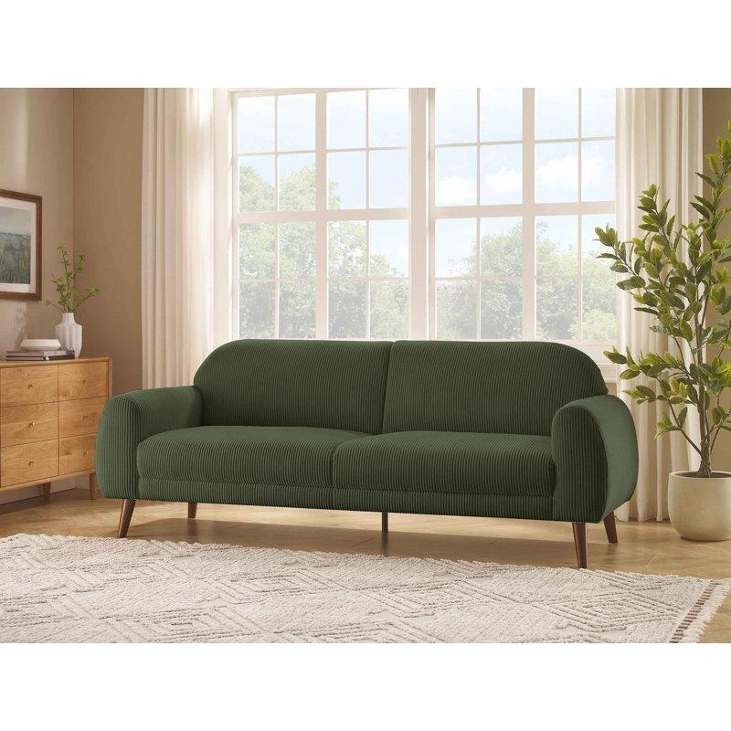 Fitilli Kadife Kumaş Yuvarlak Kollu 3 Kişilik Koltuk - 222 cm - 196219