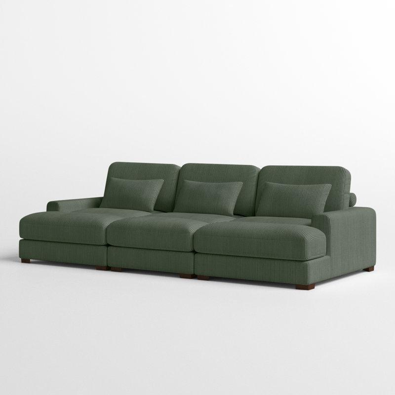 Fitilli Kadife Masif Ahşap Ayaklı Gömme Kollu 3 Kırlentli Koltuk - 324 cm - 195516