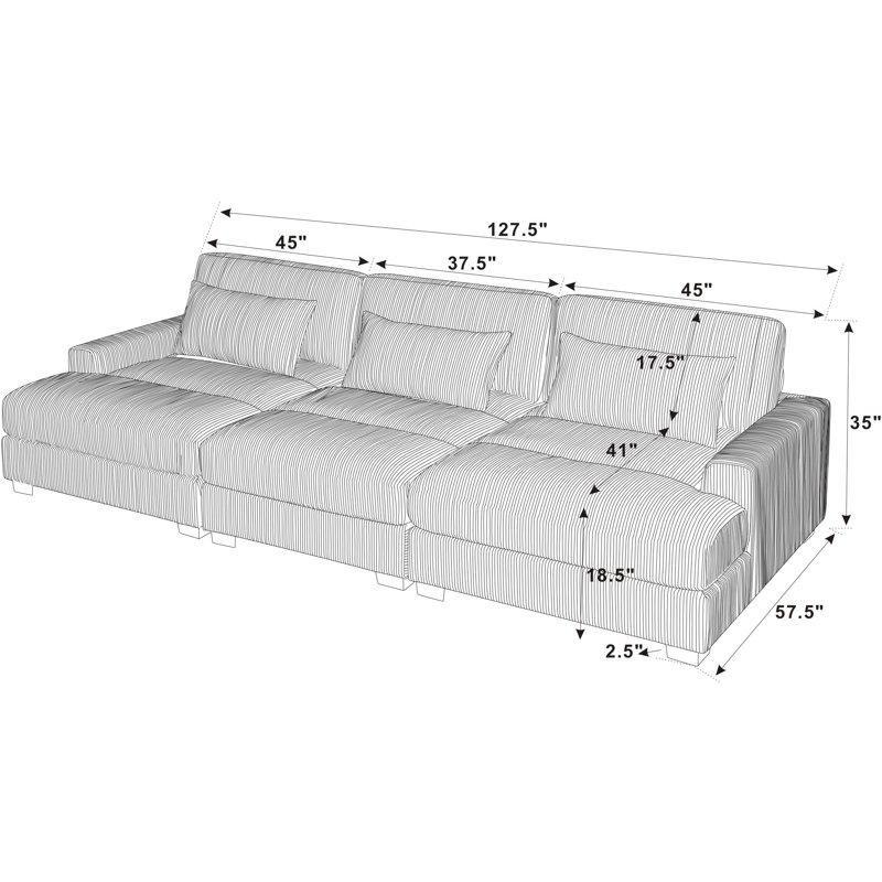 Fitilli Kadife Masif Ahşap Ayaklı Gömme Kollu 3 Kırlentli Koltuk - 324 cm - 195516