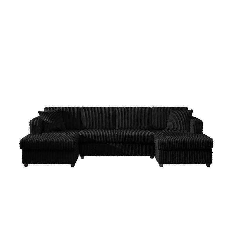 Fitilli Kadife Masif Ahşap Modüler U Şekilli 4 Kişilik Köşe Koltuk Takımı - 312 cm - 194604