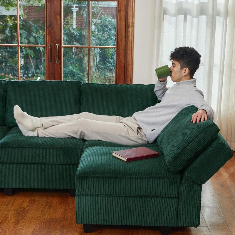 Fitilli Kadife Masif Ahşap Sandıklı Modüler Koltuk Takımı - 230x177 cm - 191592