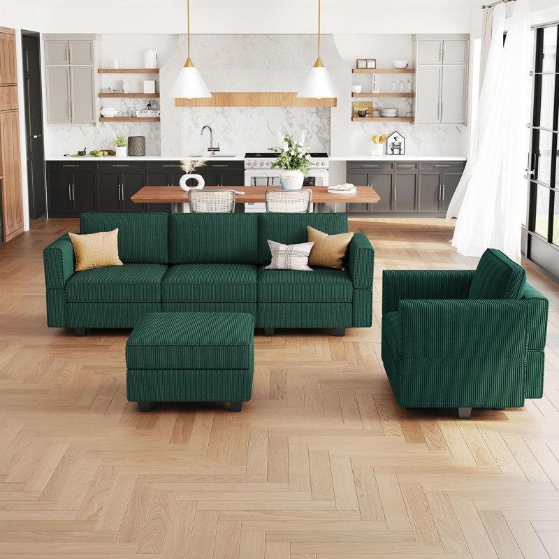 Fitilli Kadife Masif Ahşap Sandıklı Modüler Koltuk Takımı - 230x177 cm - 191592