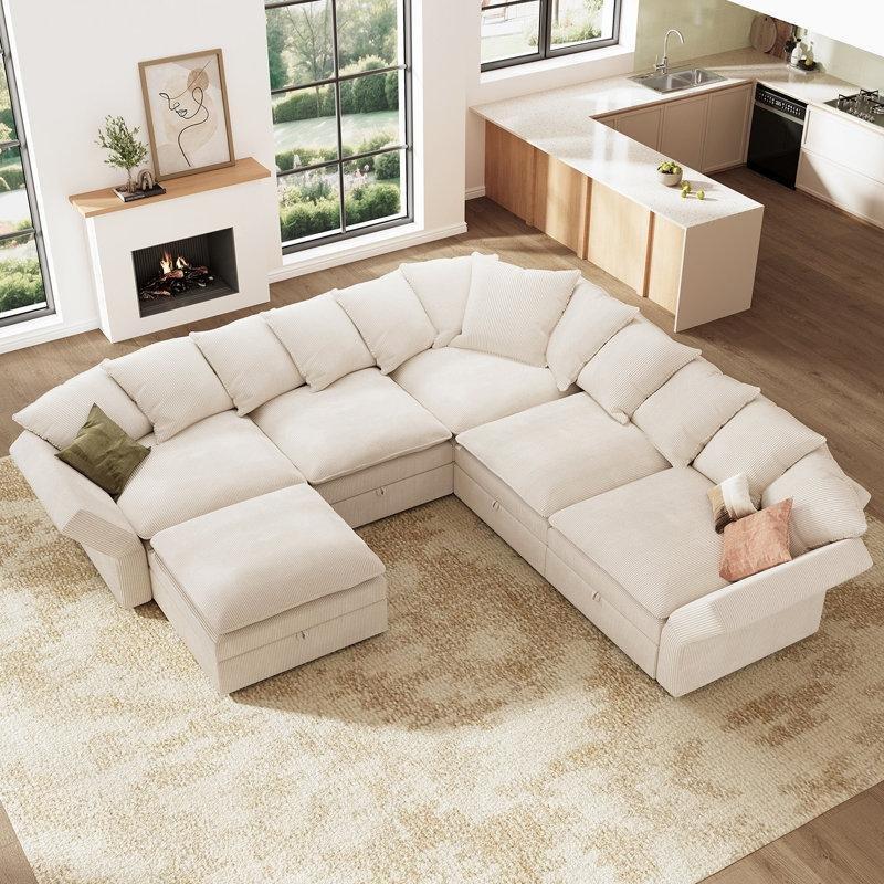 Fitilli Kadife Modüler Depolamalı ve Yönü Değiştirilebilir U Köşe Koltuk Takımı - 268x268 cm - 194535