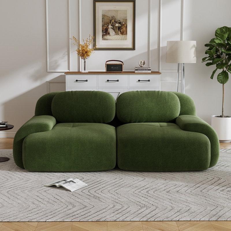 Fitilli Kadife Modüler Kavisli Kolçaklı İkili Koltuk - 204x103x70 cm - 207538