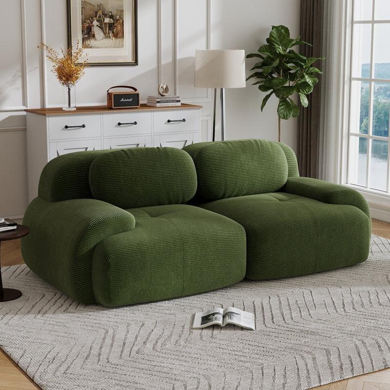 Fitilli Kadife Modüler Kavisli Kolçaklı İkili Koltuk - 204x103x70 cm - 207538
