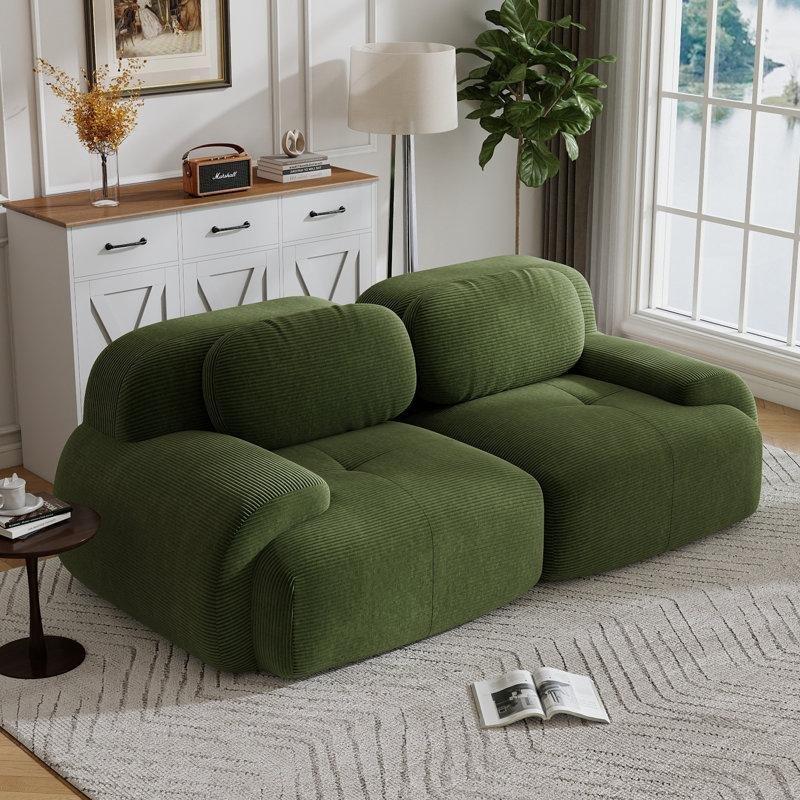 Fitilli Kadife Modüler Kavisli Kolçaklı İkili Koltuk - 204x103x70 cm - 207538