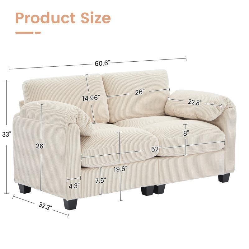 Fitilli Kadife Modüler Puflu İkili Koltuk - 154 cm - 206935