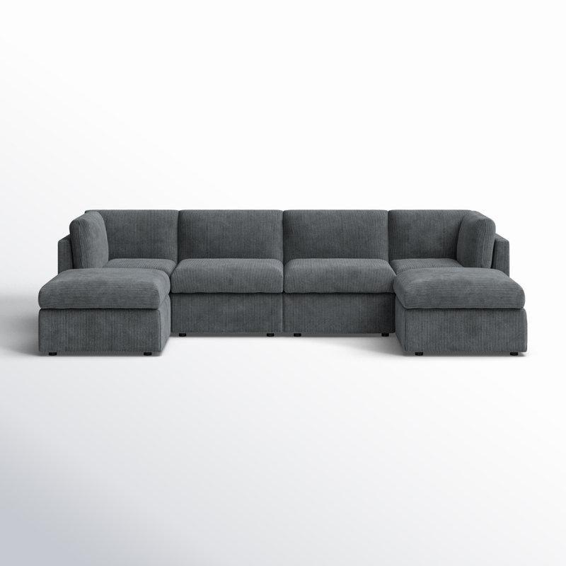 Fitilli Kadife Modüler Yönü Değiştirilebilir Çift Puflu U Köşe Koltuk Takımı - 328 cm - 193186