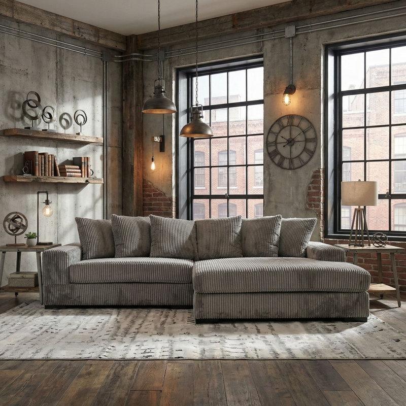 Fitilli Kadife Sağ Köşe Yastıklı Sırtlı Masif Ahşap Köşe Koltuk Takımı - 275 cm - 193737