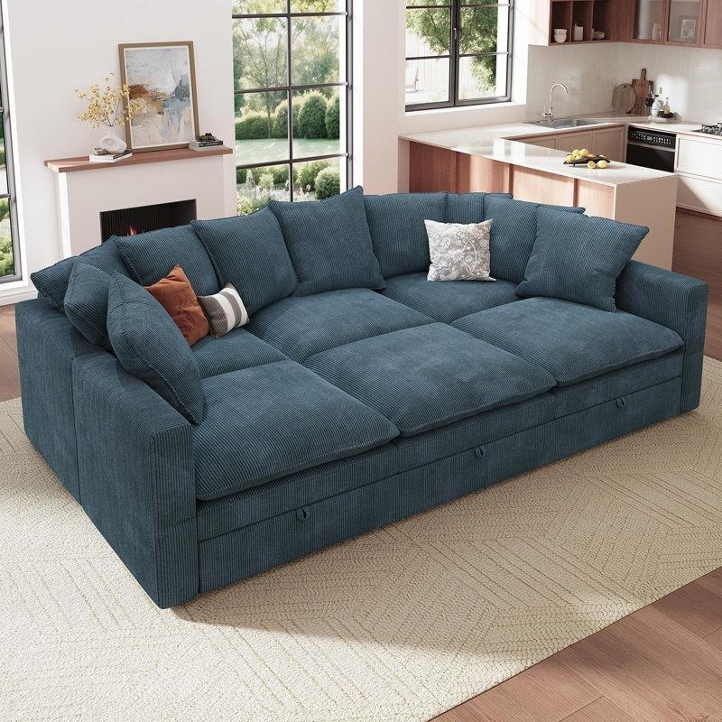 Fitilli Kadife Sandıklı Modüler Yataklı Köşe Koltuk Takımı - 268x174 cm - 195029