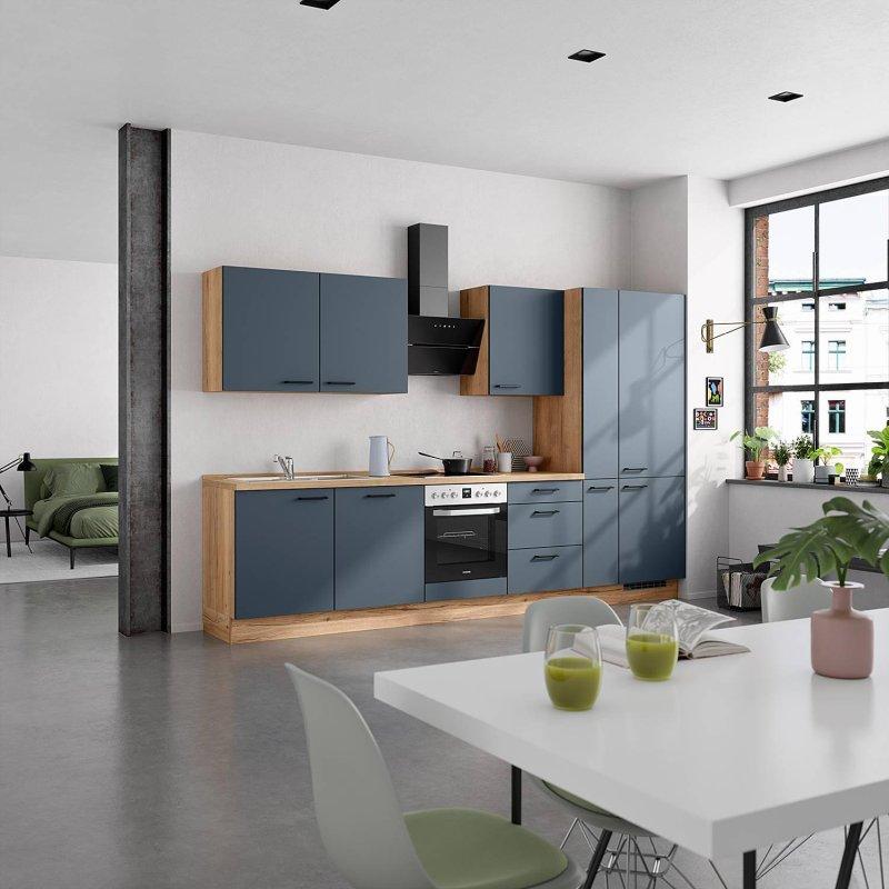 Fiyort Mavisi Mat Beyaz Eşyalı Evyeli ve Bataryalı Hazır Mutfak - 330 cm - 185051