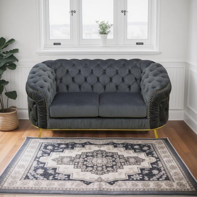 Flanel Kumaş Metal Ayaklı Chesterfield Zımba Detaylı Koltuk Takımı - 191521