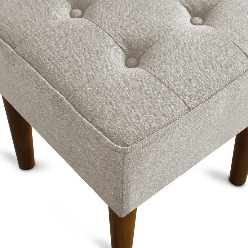 Fransız Güvercini Grisi Polyester Kumaş Masif Ahşap Kapitoneli Kare Makyaj Masası Pufu - 49x44x44 cm - 233386