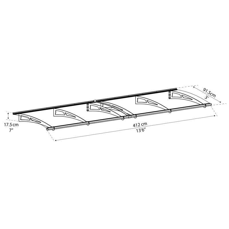 Füme Akrilik UV Korumalı Galvanizli Çelik Destekli Dışbükey Kapı Üstü Sundurma - 412x93 cm - 165760