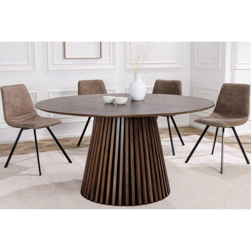 Füme Kahverengi Meşe ve MDF Yuvarlak Sütun Ayaklı Bohem Yemek Masası - Ø140 cm - 235372