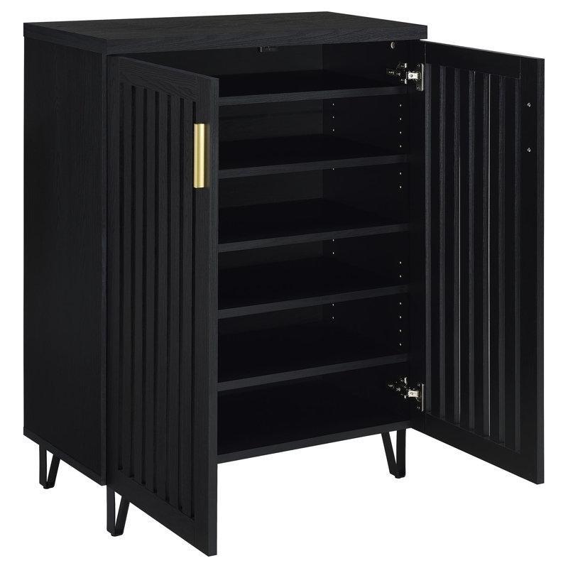 Füme Meşe Ahşap Dikey Çıtalı Kapaklı Metal Ayaklı Ayakkabılık - 106x81x39 cm - 228902