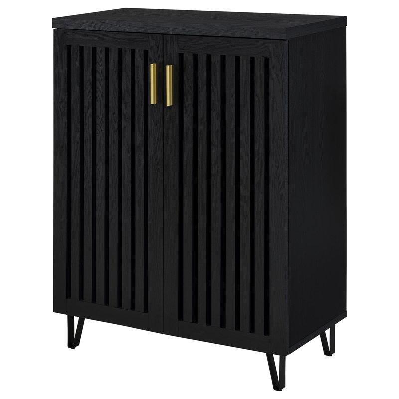 Füme Meşe Ahşap Dikey Çıtalı Kapaklı Metal Ayaklı Ayakkabılık - 106x81x39 cm - 228902