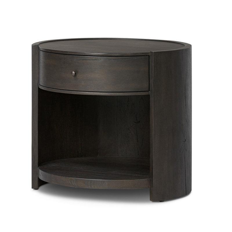 Füme Siyah Meşe Yuvarlak Tek Çekmeceli Raflı Komodin - 66x64 cm - 224008