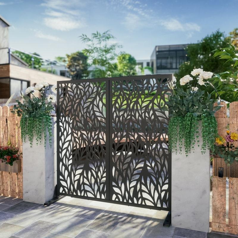 Galvanizli Çelik Yaprak Desenli Lazer Kesim Bahçe Paravanı - 183x120 cm - 173892