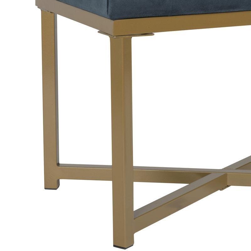 Gece Mavisi Kadife Metal Ayaklı Kapitoneli Dikdörtgen Makyaj Masası Pufu - 61 cm - 232842