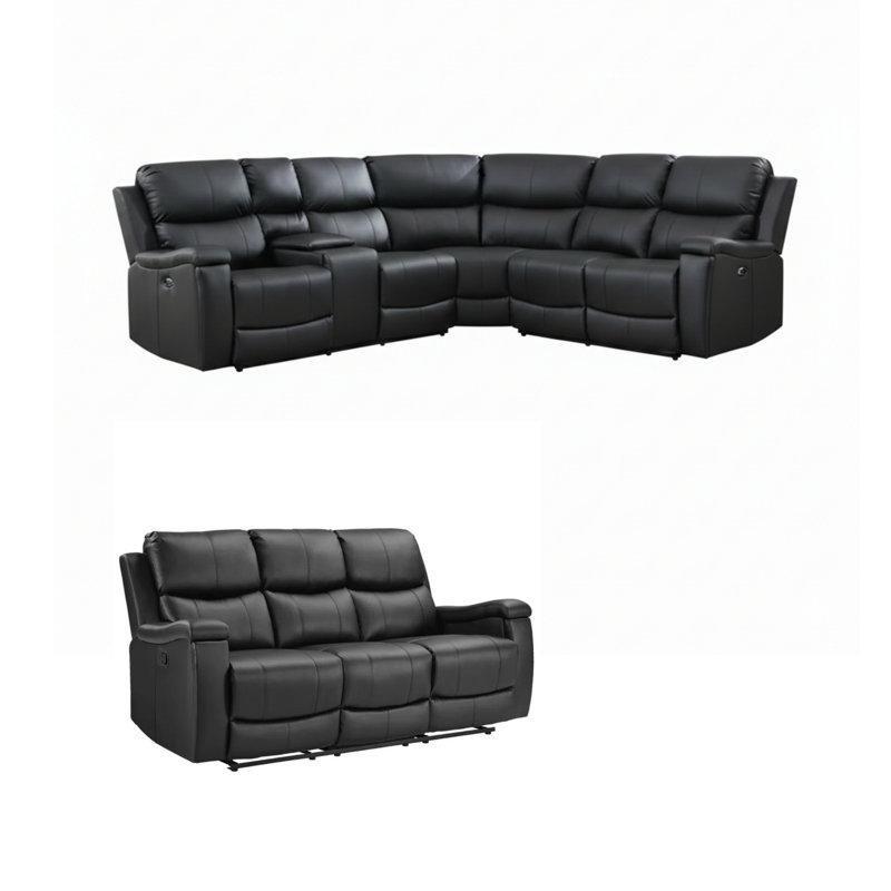 Gece Mavisi Suni Deri USB Portlu Bardaklıklı Mekanizmalı Köşe Koltuk Takımı - 245x211 cm - 193585