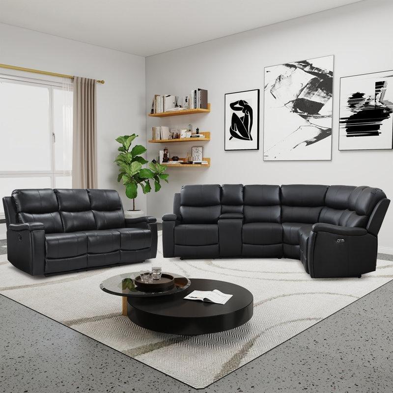 Gece Mavisi Suni Deri USB Portlu Bardaklıklı Mekanizmalı Köşe Koltuk Takımı - 245x211 cm - 193585