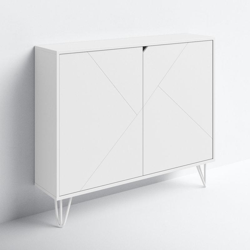 Geometrik Desenli Metal Ayaklı 2 Kapaklı Ayarlanabilir Raflı MDF Ayakkabılık - 99 cm - 227243