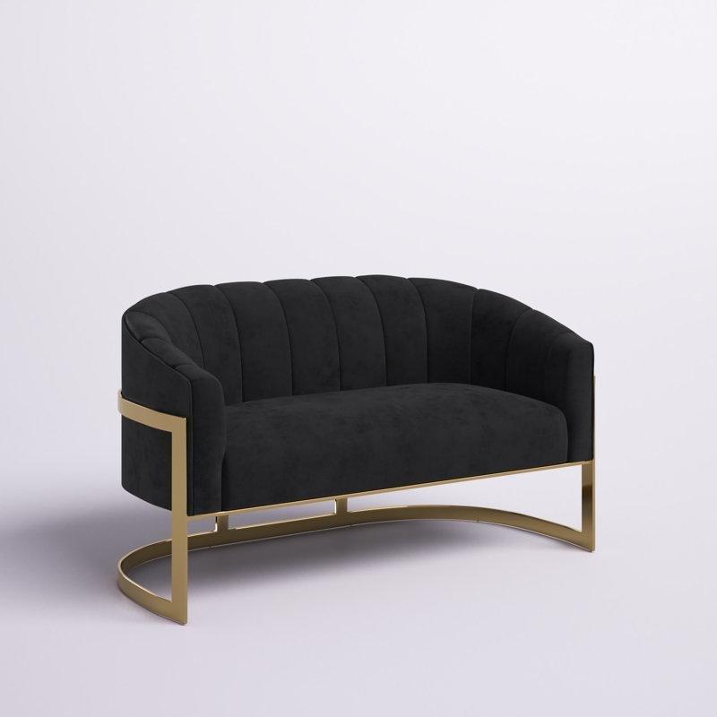 Gold Ayaklı Kadife Yuvarlak Hatlı İkili Koltuk - 127 cm - 208617