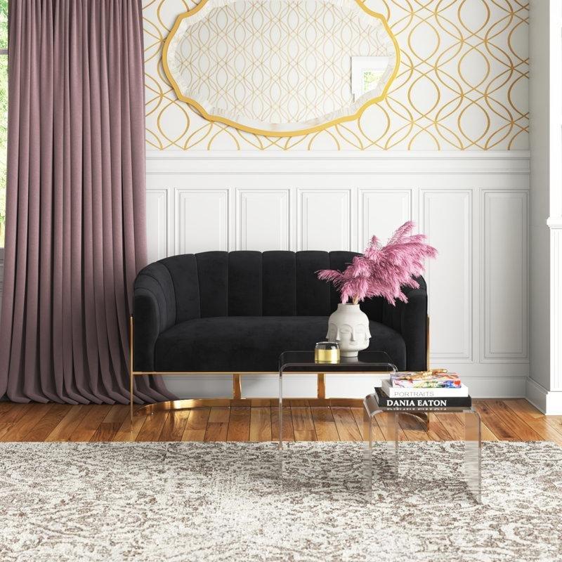 Gold Ayaklı Kadife Yuvarlak Hatlı İkili Koltuk - 127 cm - 208617