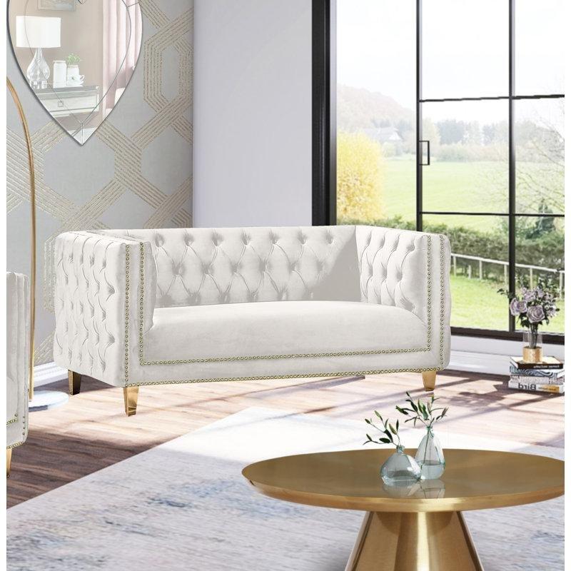 Gold Ayaklı Kapitoneli Zımba Detaylı Kadife İkili Koltuk - 168 cm - 194830