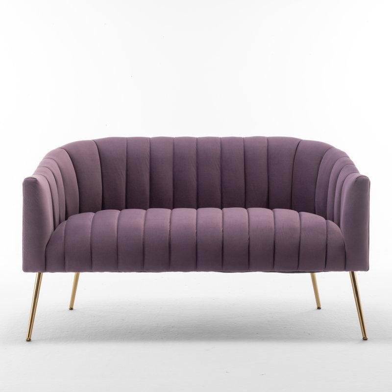 Gold Demir Ayaklı Kapitoneli Kadife İkili Koltuk - 129 cm - 196362