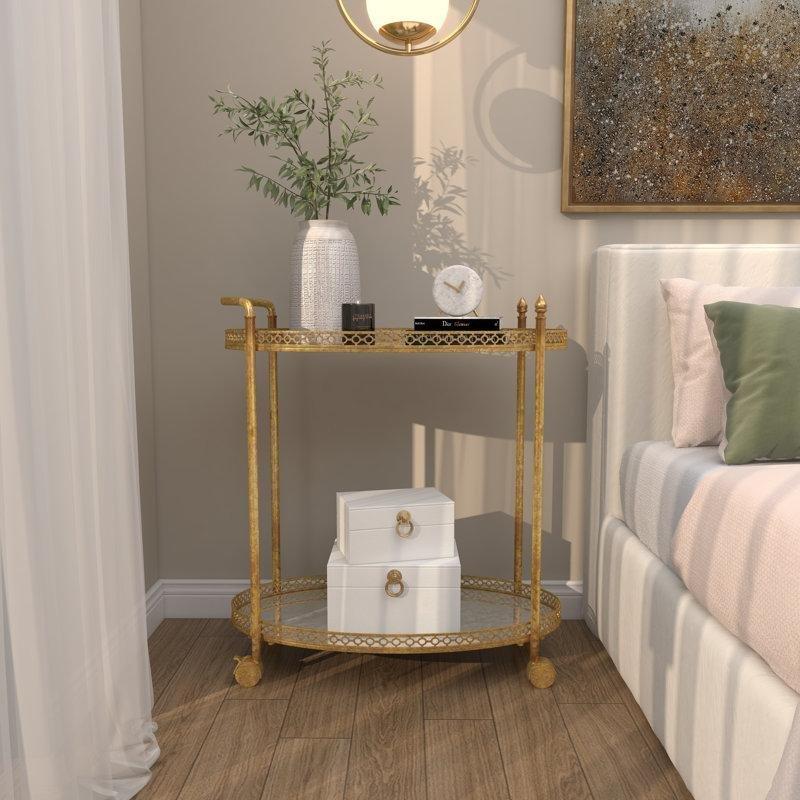 Gold Demir Aynalı Raflı Tekerlekli Servis Arabası - 77x41x88 cm - 178147