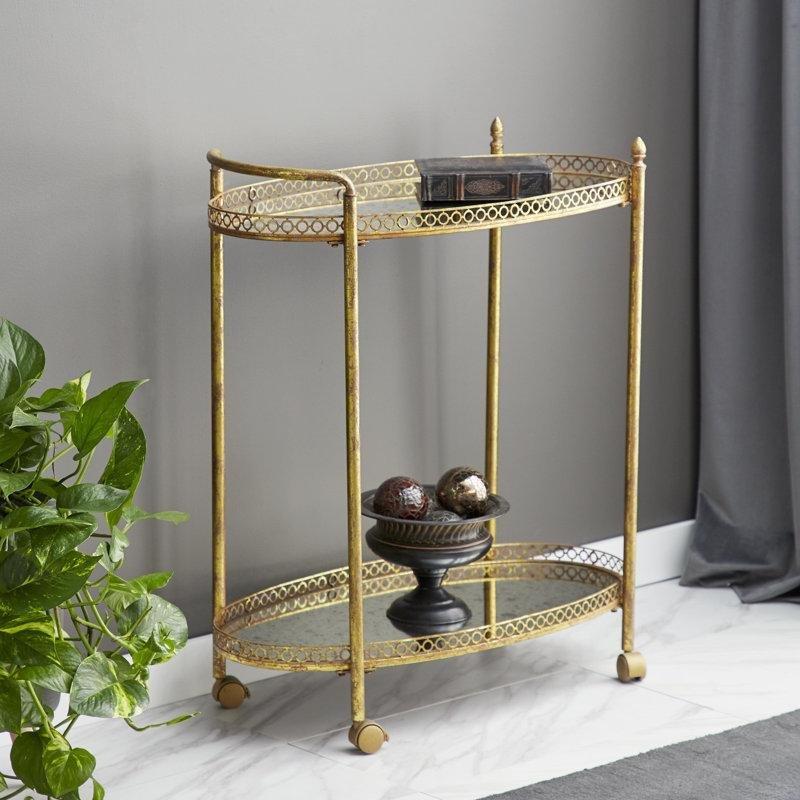 Gold Demir Aynalı Raflı Tekerlekli Servis Arabası - 77x41x88 cm - 178147