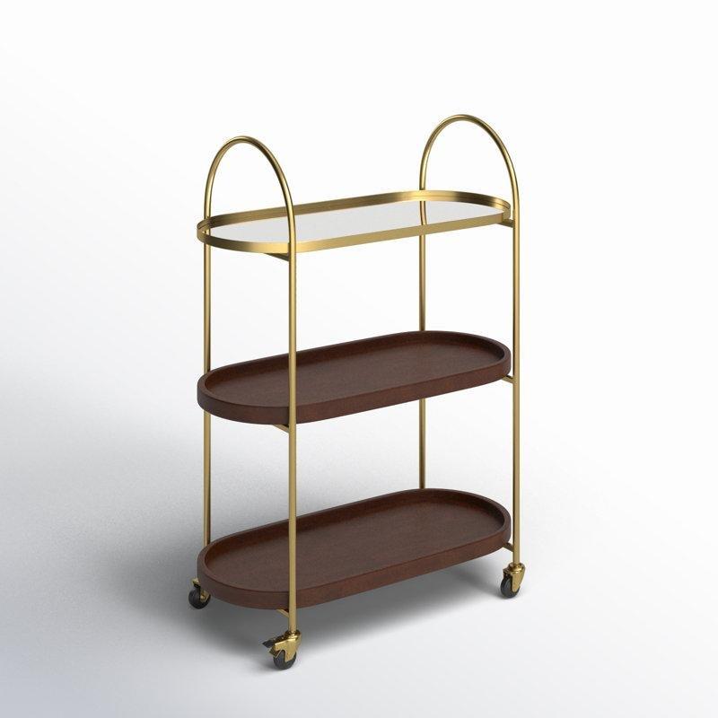 Gold Demir ve Masif Ahşap Tekerlekli Oval Servis Arabası - 66x34x93 cm - 178287