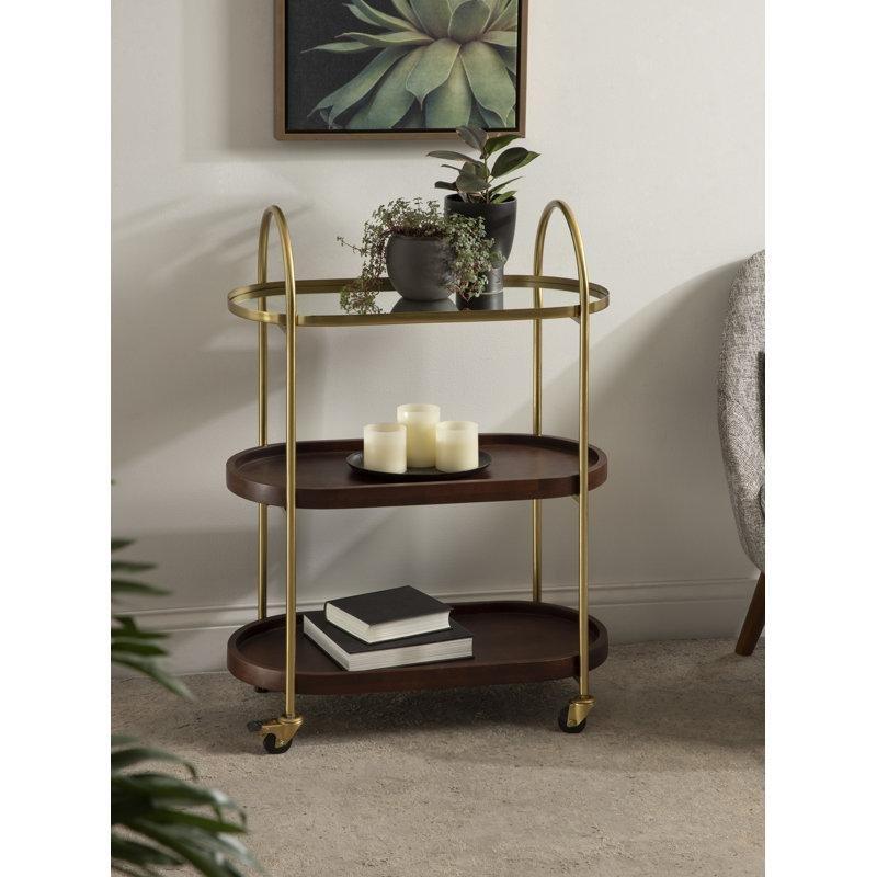 Gold Demir ve Masif Ahşap Tekerlekli Oval Servis Arabası - 66x34x93 cm - 178287
