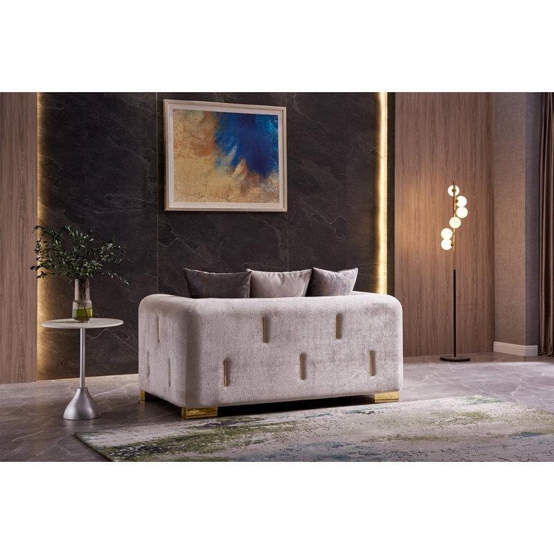 Gold Detaylı Kadife Kapitoneli İkili Koltuk - 169 cm - 207053