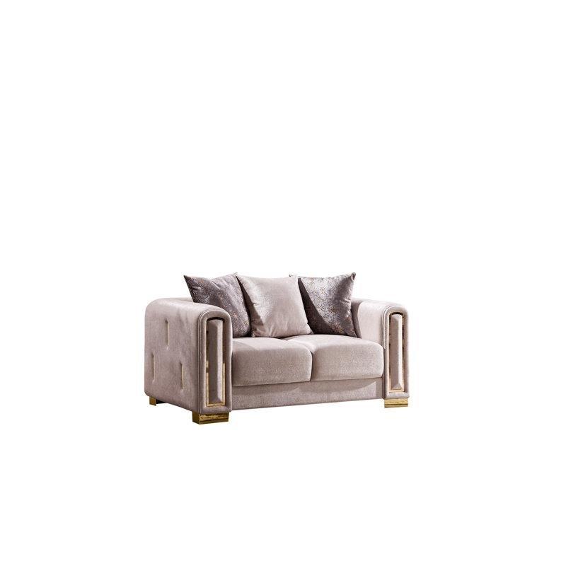 Gold Detaylı Kadife Kapitoneli İkili Koltuk - 169 cm - 207053