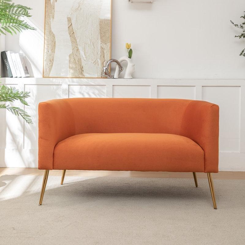 Gold Kadife Metal Sırt Detaylı İkili Koltuk - 129 cm - 206082